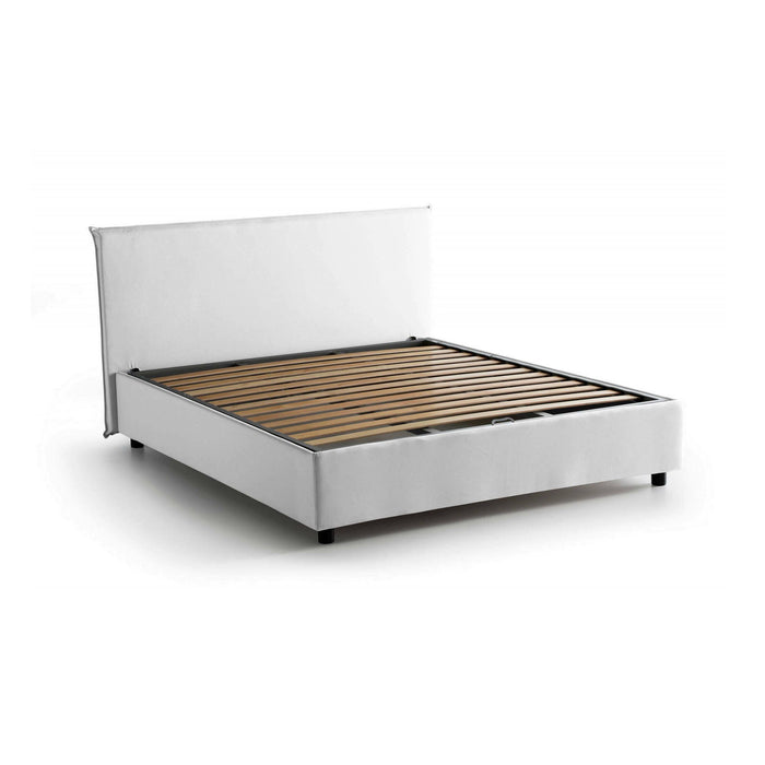 Letto matrimoniale Ashlee, Letto contenitore con rivestimento in tessuto, Made in Italy, Apertura frontale, adatto per materasso cm 160x190, Bianco