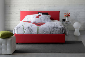 Letto matrimoniale Ashlee, Letto contenitore con rivestimento in tessuto, Made in Italy, Apertura frontale, adatto per materasso cm 160x190, Rosso