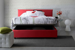 Letto matrimoniale Ashlee, Letto contenitore con rivestimento in tessuto, Made in Italy, Apertura frontale, adatto per materasso cm 160x190, Rosso