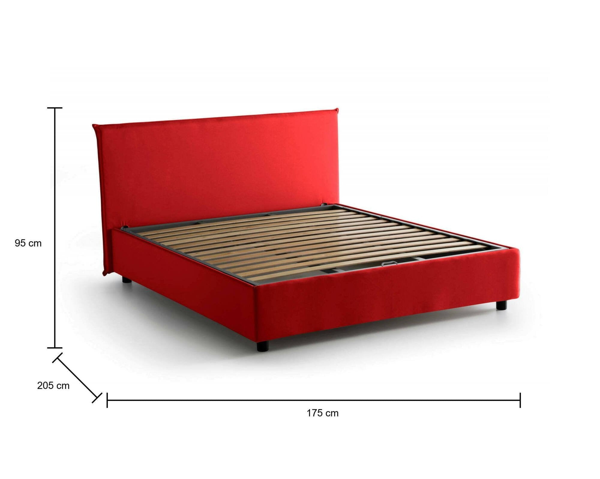 Letto matrimoniale Ashlee, Letto contenitore con rivestimento in tessuto, Made in Italy, Apertura frontale, adatto per materasso cm 160x190, Rosso