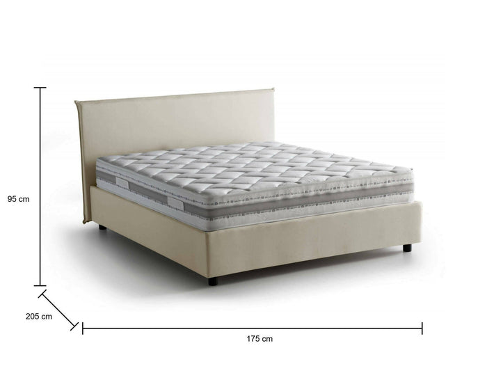 Letto matrimoniale Anassimene, Letto contenitore con rivestimento in tessuto, Made in Italy, Apertura frontale, con materasso cm 160x190 incluso, Beige