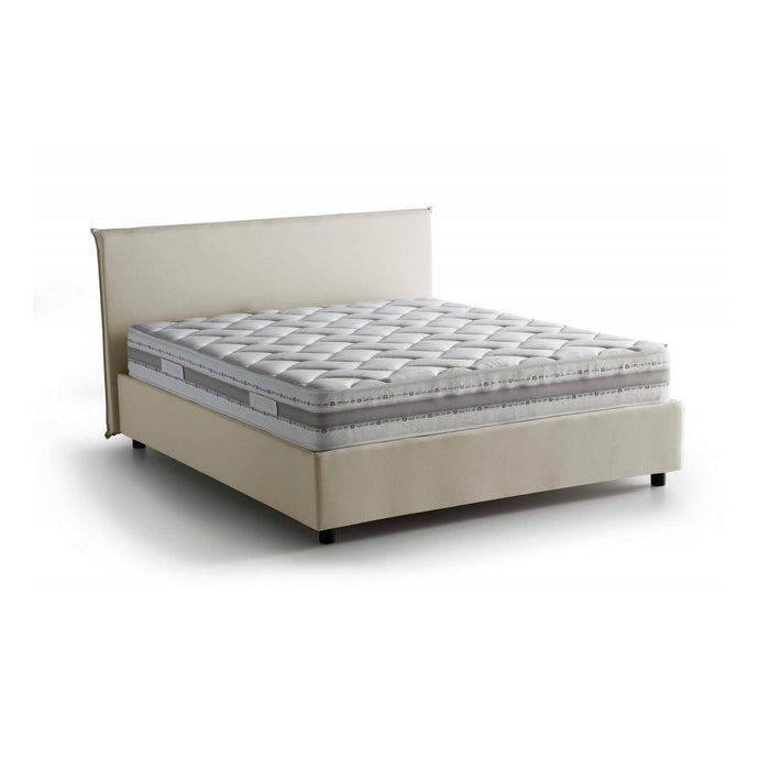 Letto matrimoniale Anassimene, Letto contenitore con rivestimento in tessuto, Made in Italy, Apertura frontale, con materasso cm 160x190 incluso, Beige