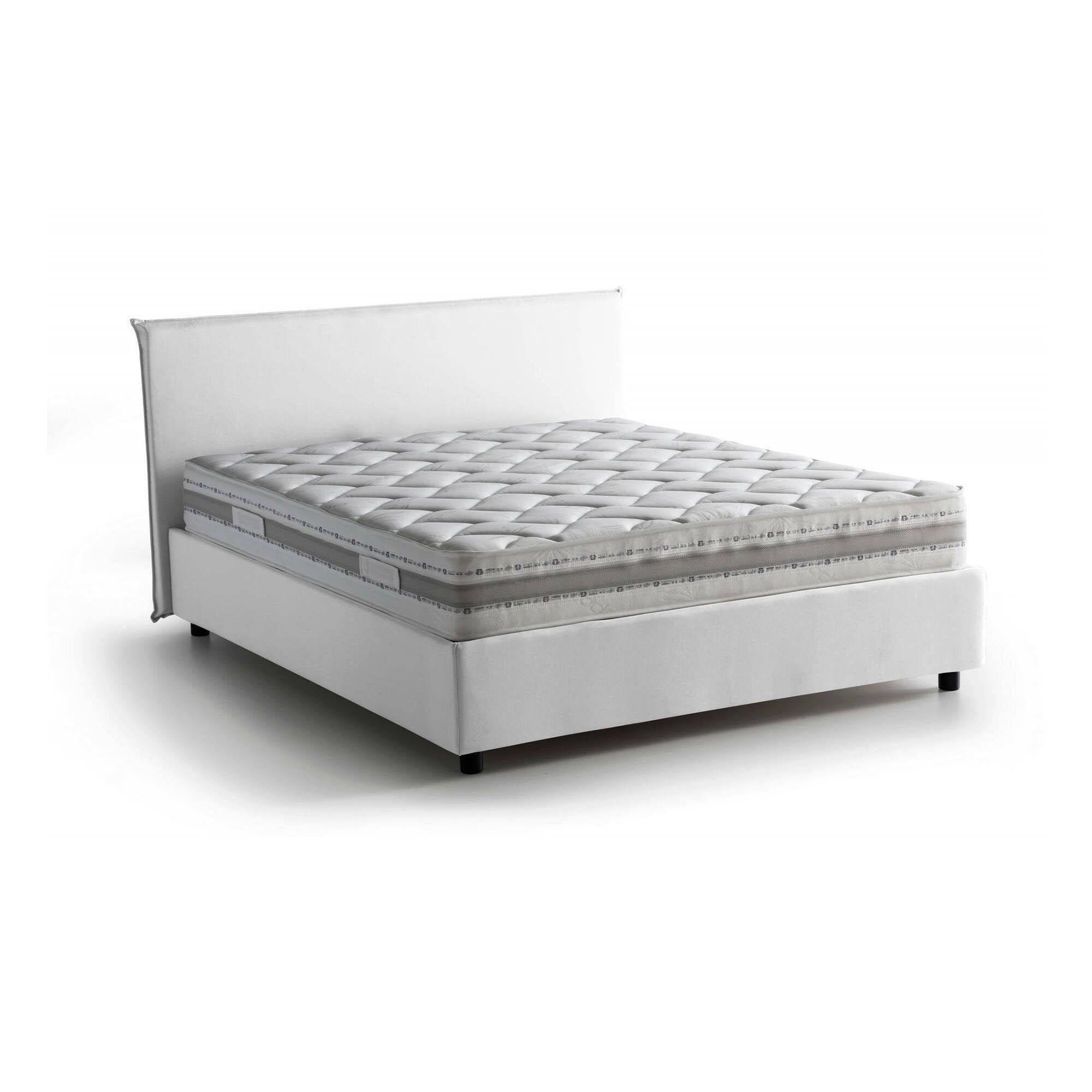 Letto matrimoniale Anassimene, Letto contenitore con rivestimento in tessuto, Made in Italy, Apertura frontale, con materasso cm 160x190 incluso, Bianco