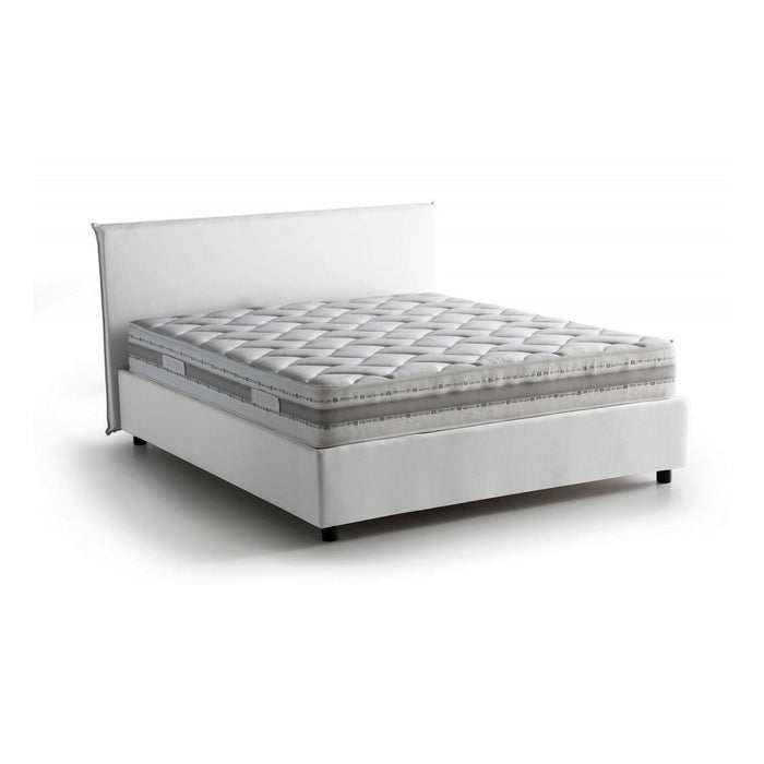 Letto matrimoniale Anassimene, Letto contenitore con rivestimento in tessuto, Made in Italy, Apertura frontale, con materasso cm 160x190 incluso, Bianco