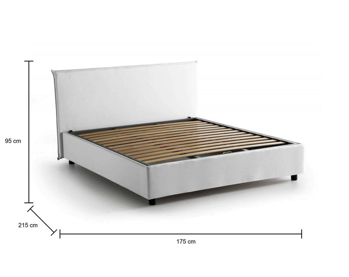 Letto matrimoniale Arcan, Letto contenitore con rivestimento in tessuto, Made in Italy, Apertura frontale, adatto per materasso cm 160x200, Bianco