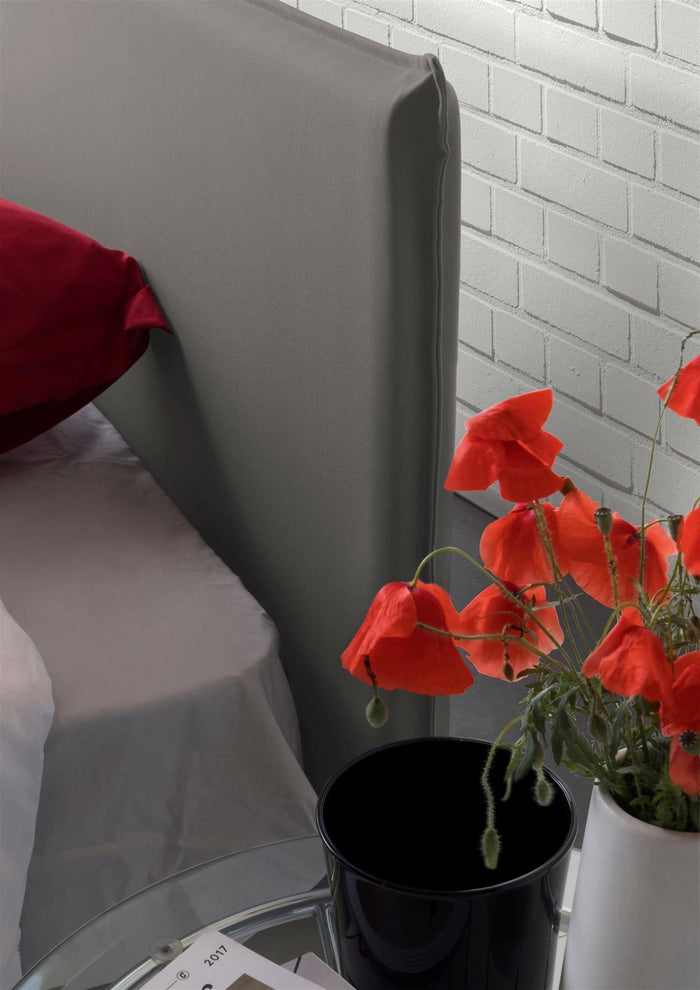 Letto matrimoniale Ariadni, Letto contenitore con rivestimento in tessuto, Made in Italy, Apertura frontale, con materasso cm 160x200 incluso, Grigio