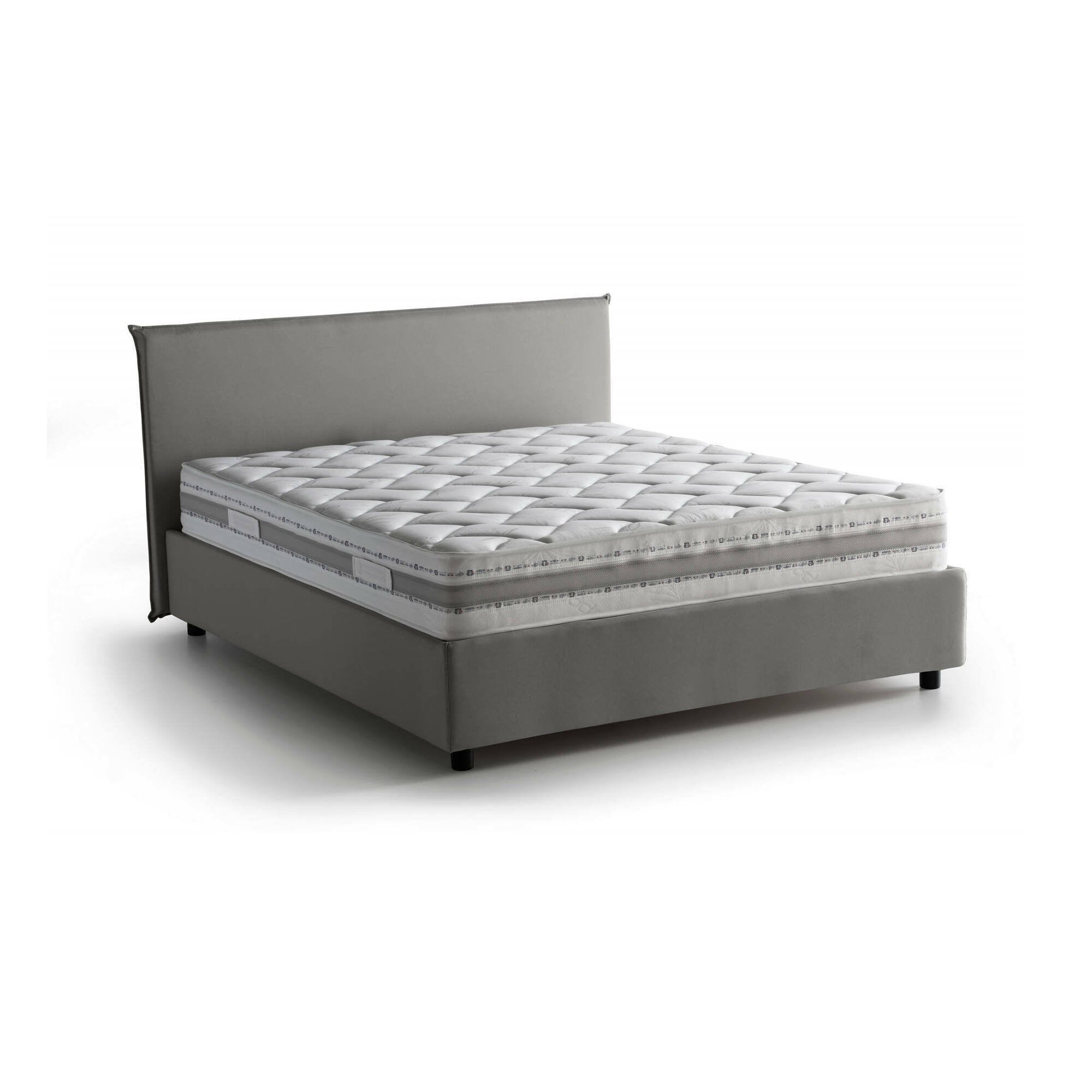 Letto matrimoniale Ariadni, Letto contenitore con rivestimento in tessuto, Made in Italy, Apertura frontale, con materasso cm 160x200 incluso, Grigio
