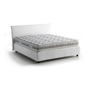Letto matrimoniale Ariadni, Letto contenitore con rivestimento in tessuto, Made in Italy, Apertura frontale, con materasso cm 160x200 incluso, Bianco