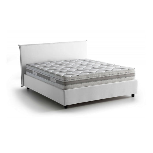 Letto matrimoniale Ariadni, Letto contenitore con rivestimento in tessuto, Made in Italy, Apertura frontale, con materasso cm 160x200 incluso, Bianco