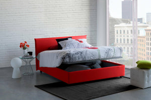 Letto matrimoniale Ariadni, Letto contenitore con rivestimento in tessuto, Made in Italy, Apertura frontale, con materasso cm 160x200 incluso, Rosso