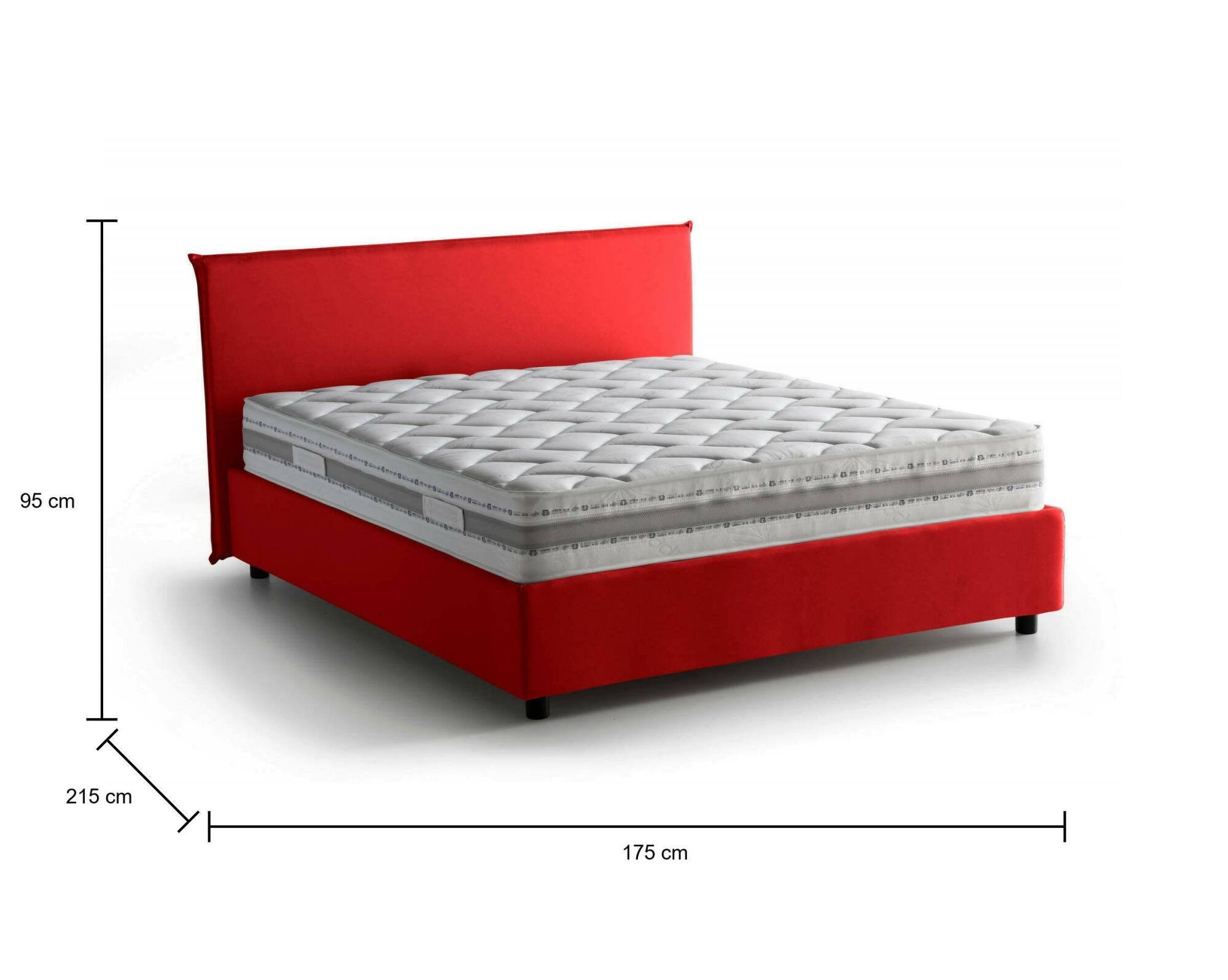 Letto matrimoniale Ariadni, Letto contenitore con rivestimento in tessuto, Made in Italy, Apertura frontale, con materasso cm 160x200 incluso, Rosso