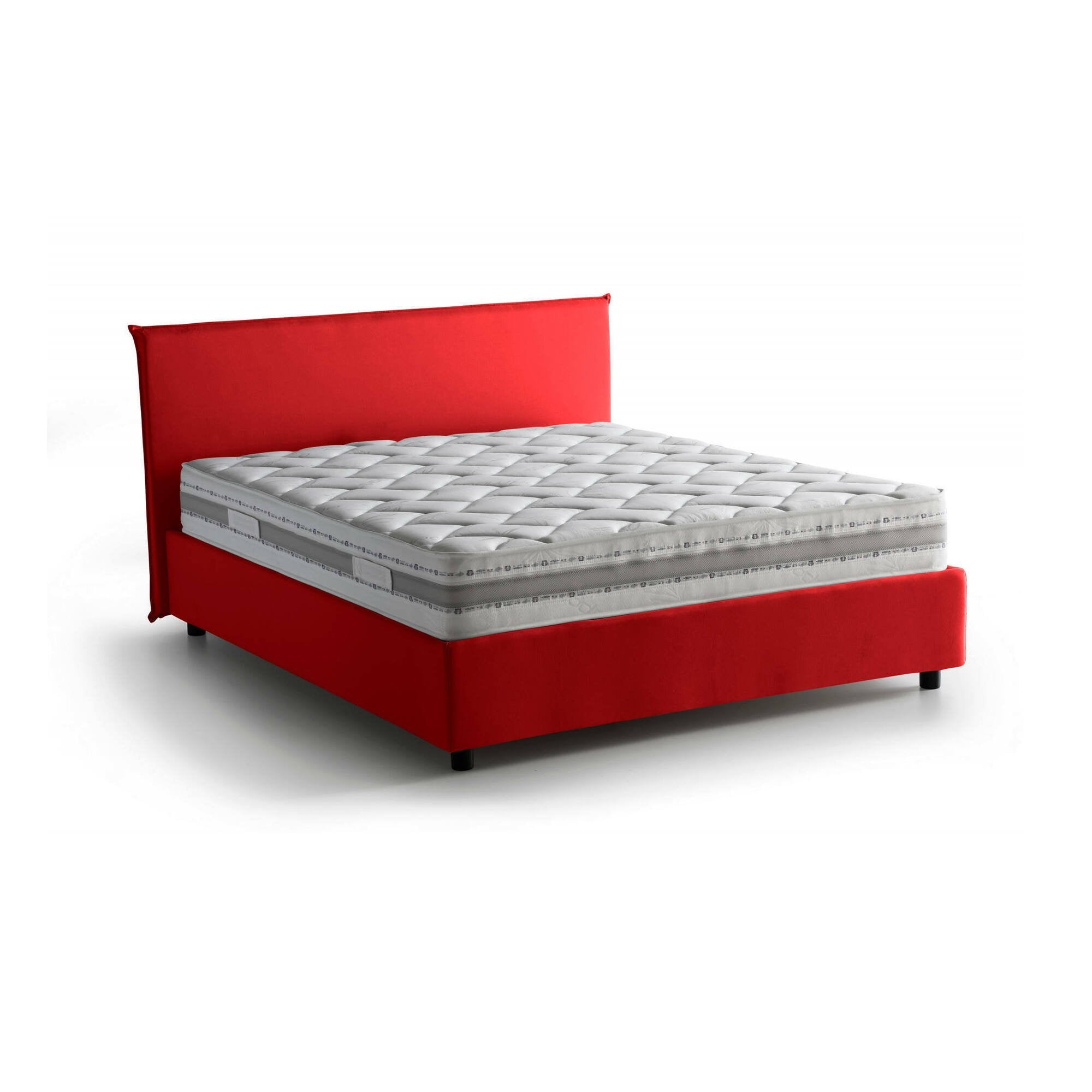 Letto matrimoniale Ariadni, Letto contenitore con rivestimento in tessuto, Made in Italy, Apertura frontale, con materasso cm 160x200 incluso, Rosso