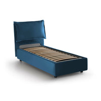 Letto singolo Alto, Letto contenitore con rivestimento in tessuto, Made in Italy, Apertura frontale, adatto per materasso cm 80x190, Blu