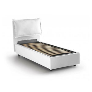 Letto singolo Alto, Letto contenitore con rivestimento in tessuto, Made in Italy, Apertura frontale, adatto per materasso cm 80x190, Bianco
