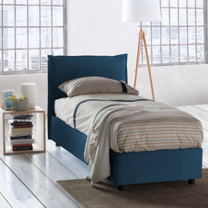 Letto singolo Armaduk, Letto contenitore con rivestimento in tessuto, Made in Italy, Apertura frontale, con materasso cm 80x190 incluso, Blu