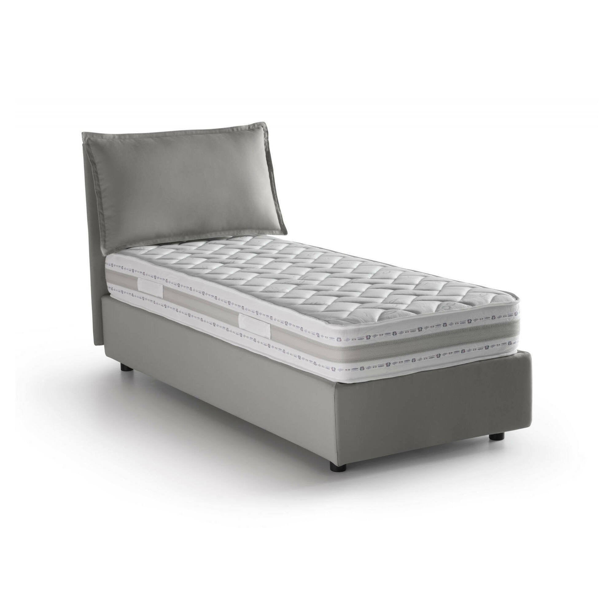 Letto singolo Armaduk, Letto contenitore con rivestimento in tessuto, Made in Italy, Apertura frontale, con materasso cm 80x190 incluso, Grigio