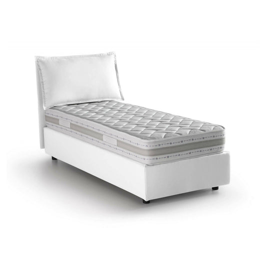 Letto singolo Armaduk, Letto contenitore con rivestimento in tessuto, Made in Italy, Apertura frontale, con materasso cm 80x190 incluso, Bianco