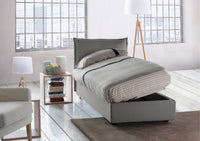 Letto singolo Aphrodite, Letto contenitore con rivestimento in tessuto, Made in Italy, Apertura laterale, adatto per materasso cm 80x190, Grigio