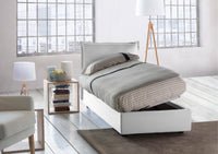 Letto singolo Aphrodite, Letto contenitore con rivestimento in tessuto, Made in Italy, Apertura laterale, adatto per materasso cm 80x190, Bianco