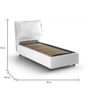 Letto singolo Aphrodite, Letto contenitore con rivestimento in tessuto, Made in Italy, Apertura laterale, adatto per materasso cm 80x190, Bianco
