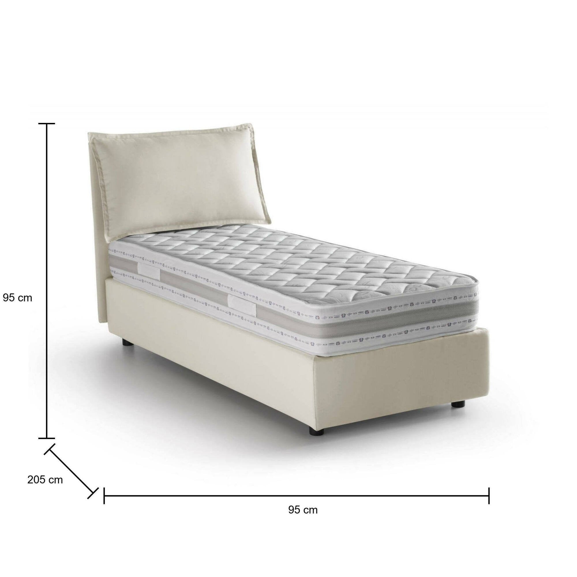 Letto singolo Aren, Letto contenitore con rivestimento in tessuto, Made in Italy, Apertura laterale, con materasso cm 80x190 incluso, Beige