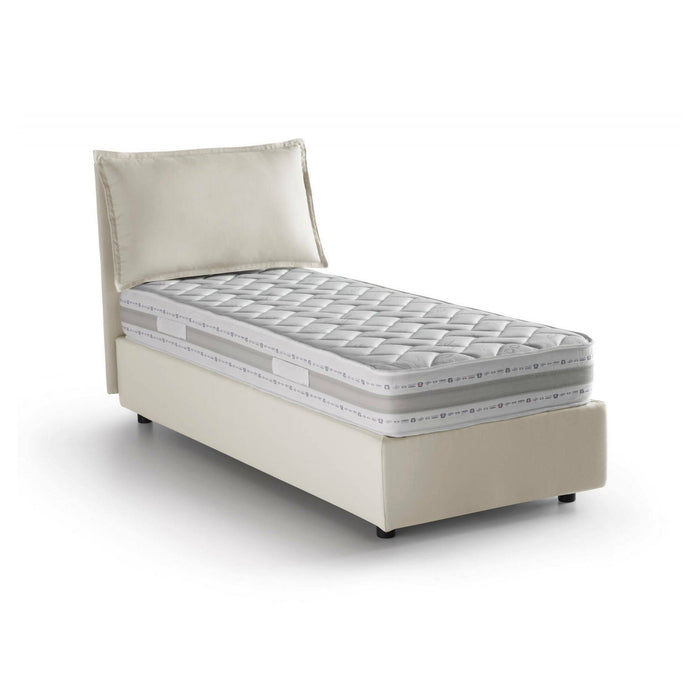 Letto singolo Aren, Letto contenitore con rivestimento in tessuto, Made in Italy, Apertura laterale, con materasso cm 80x190 incluso, Beige