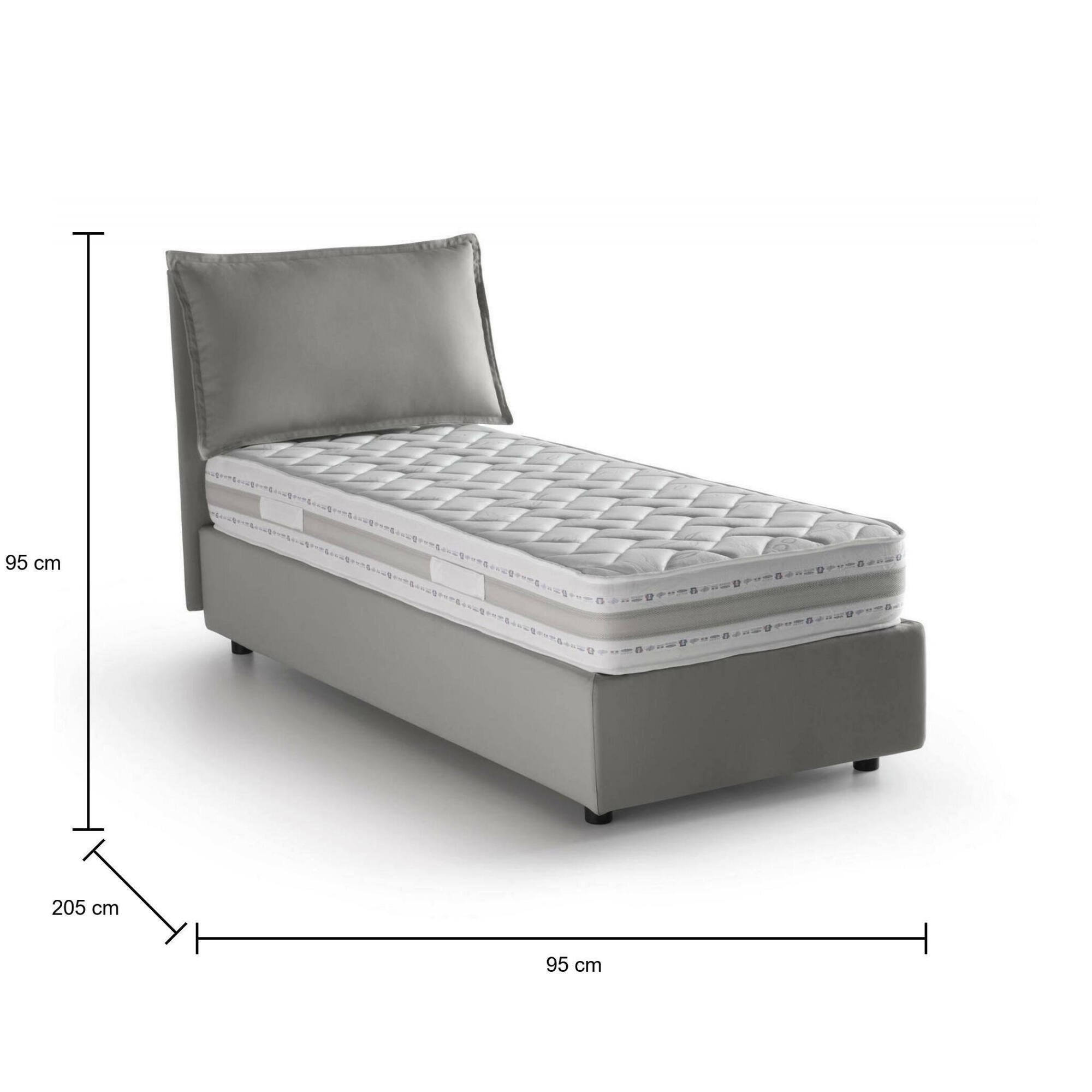 Letto singolo Aren, Letto contenitore con rivestimento in tessuto, Made in Italy, Apertura laterale, con materasso cm 80x190 incluso, Grigio