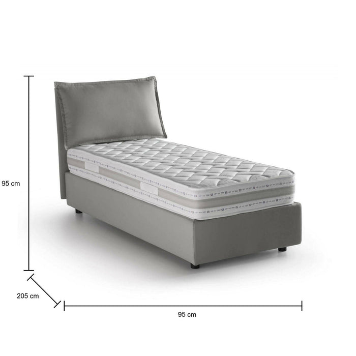 Letto singolo Aren, Letto contenitore con rivestimento in tessuto, Made in Italy, Apertura laterale, con materasso cm 80x190 incluso, Grigio