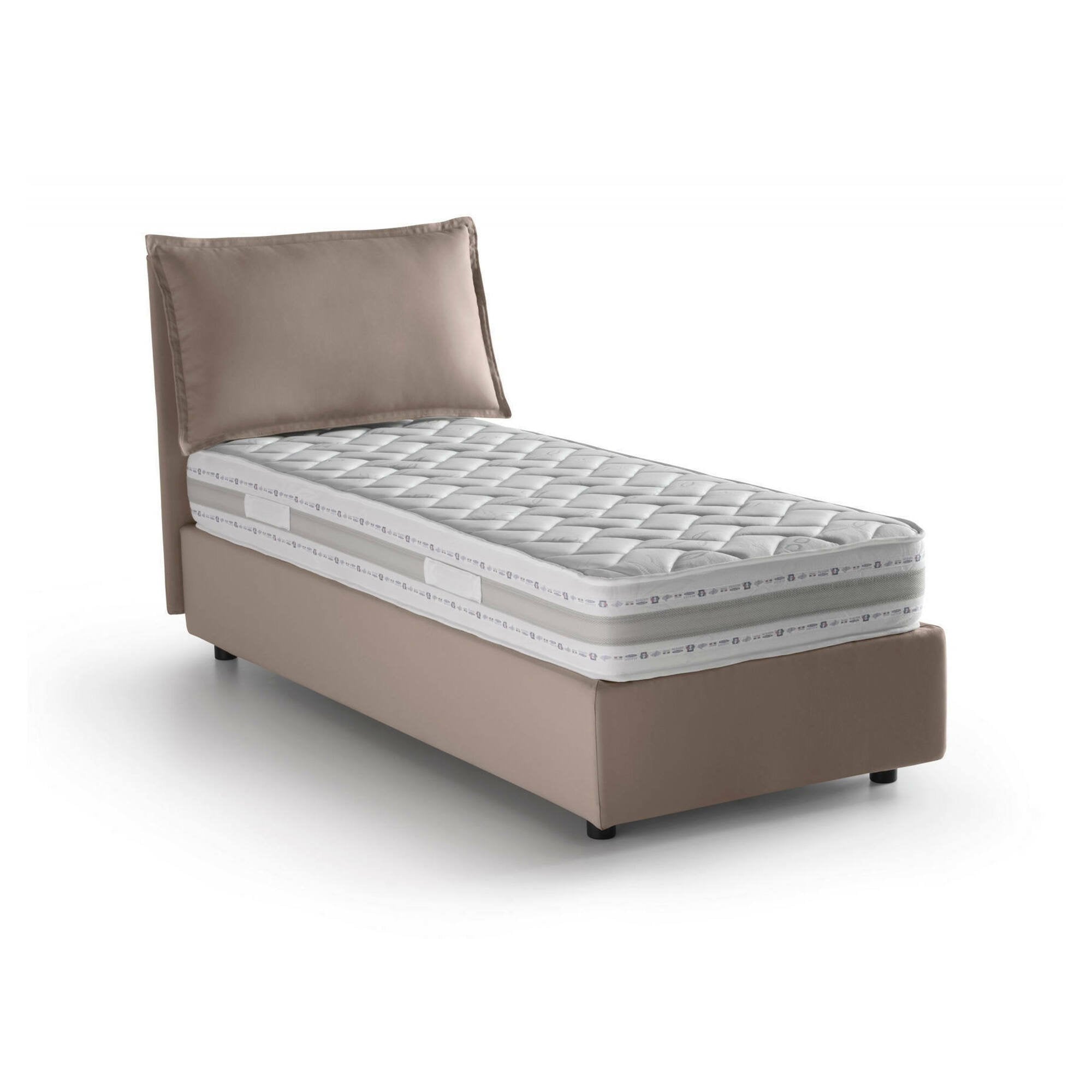 Letto singolo Aren, Letto contenitore con rivestimento in tessuto, Made in Italy, Apertura laterale, con materasso cm 80x190 incluso, Tortora