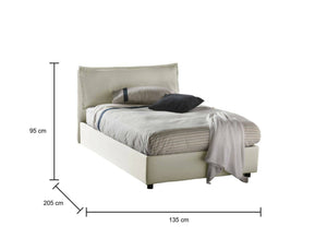Letto piazza e mezza Asso, Letto contenitore con rivestimento in tessuto, Made in Italy, Apertura frontale, adatto per materasso cm 120x190, Beige