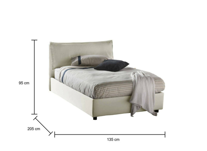 Letto piazza e mezza Asso, Letto contenitore con rivestimento in tessuto, Made in Italy, Apertura frontale, adatto per materasso cm 120x190, Beige