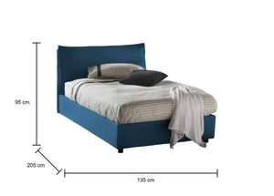 Letto piazza e mezza Asso, Letto contenitore con rivestimento in tessuto, Made in Italy, Apertura frontale, adatto per materasso cm 120x190, Blu