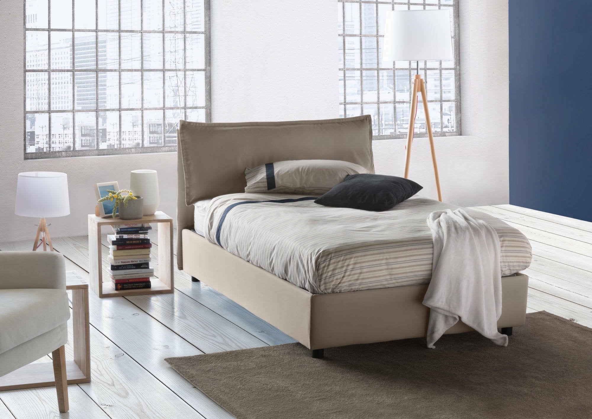Asso, Letto Piazza e Mezza Sfoderabile Made in Italy, Grigio Tortora