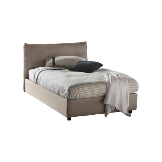 Letto piazza e mezza Asso, Letto contenitore con rivestimento in tessuto, Made in Italy, Apertura frontale, adatto per materasso cm 120x190, Tortora