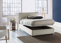 Letto piazza e mezza Attinia, Letto contenitore con rivestimento in tessuto, Made in Italy, Apertura frontale, con materasso cm 120x190 incluso, Beige