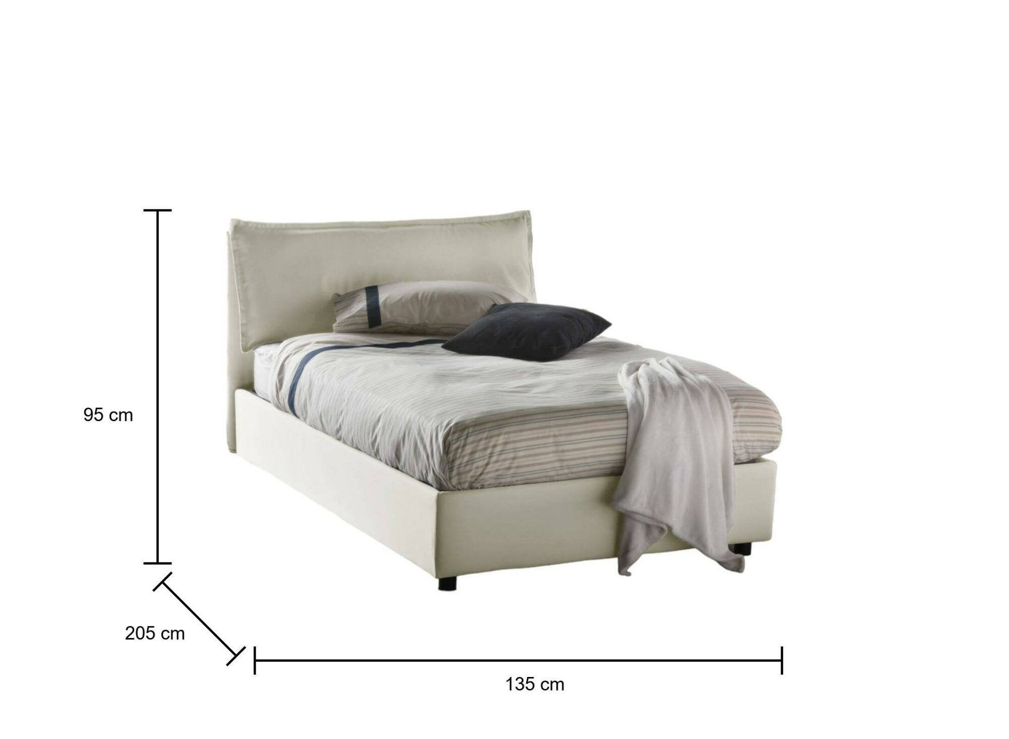 Letto piazza e mezza Attinia, Letto contenitore con rivestimento in tessuto, Made in Italy, Apertura frontale, con materasso cm 120x190 incluso, Beige