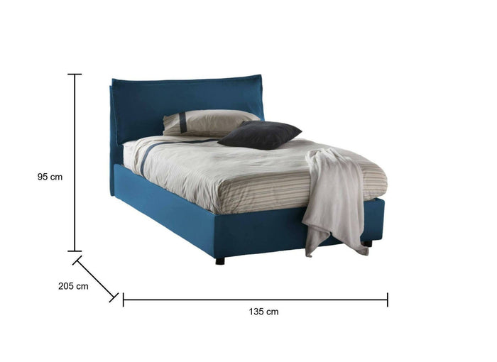 Letto piazza e mezza Attinia, Letto contenitore con rivestimento in tessuto, Made in Italy, Apertura frontale, con materasso cm 120x190 incluso, Blu