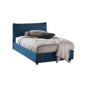 Letto piazza e mezza Attinia, Letto contenitore con rivestimento in tessuto, Made in Italy, Apertura frontale, con materasso cm 120x190 incluso, Blu
