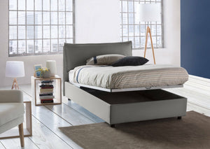 Letto piazza e mezza Attinia, Letto contenitore con rivestimento in tessuto, Made in Italy, Apertura frontale, con materasso cm 120x190 incluso, Grigio