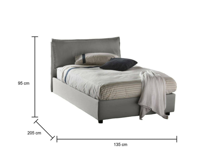 Letto piazza e mezza Attinia, Letto contenitore con rivestimento in tessuto, Made in Italy, Apertura frontale, con materasso cm 120x190 incluso, Grigio