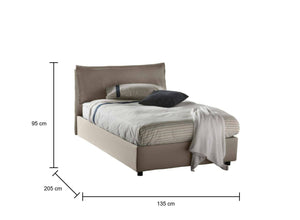 Letto piazza e mezza Attinia, Letto contenitore con rivestimento in tessuto, Made in Italy, Apertura frontale, con materasso cm 120x190 incluso, Tortora