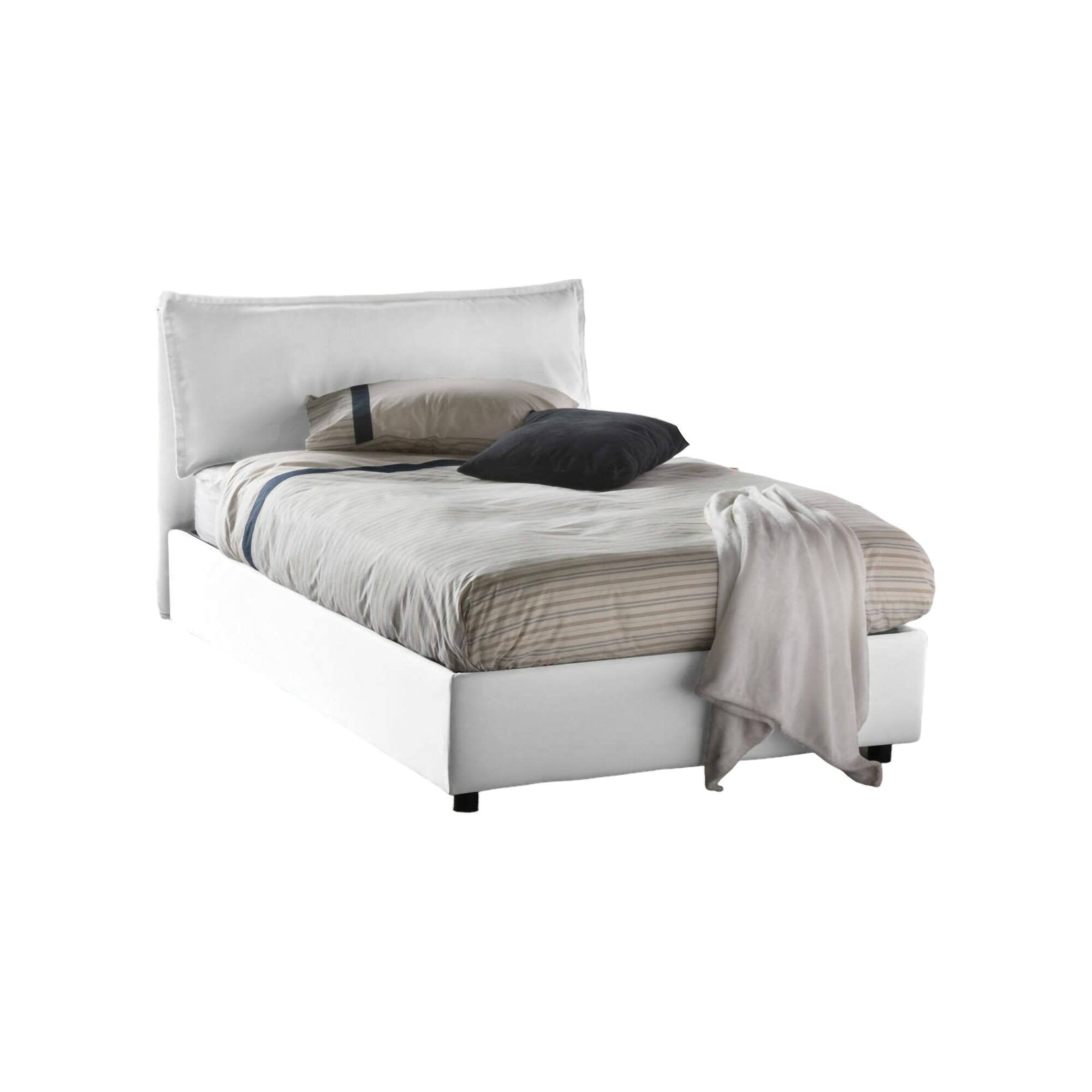 Letto piazza e mezza Attinia, Letto contenitore con rivestimento in tessuto, Made in Italy, Apertura frontale, con materasso cm 120x190 incluso, Bianco