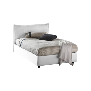 Letto piazza e mezza Attinia, Letto contenitore con rivestimento in tessuto, Made in Italy, Apertura frontale, con materasso cm 120x190 incluso, Bianco
