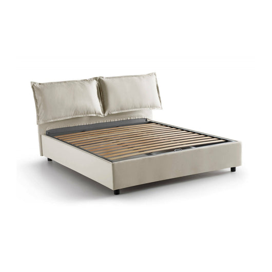Letto matrimoniale Anjin, Letto contenitore con rivestimento in tessuto, Made in Italy, Apertura frontale, adatto per materasso cm 160x190, Beige
