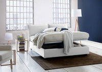 Letto matrimoniale Anjin, Letto contenitore con rivestimento in tessuto, Made in Italy, Apertura frontale, adatto per materasso cm 160x190, Bianco