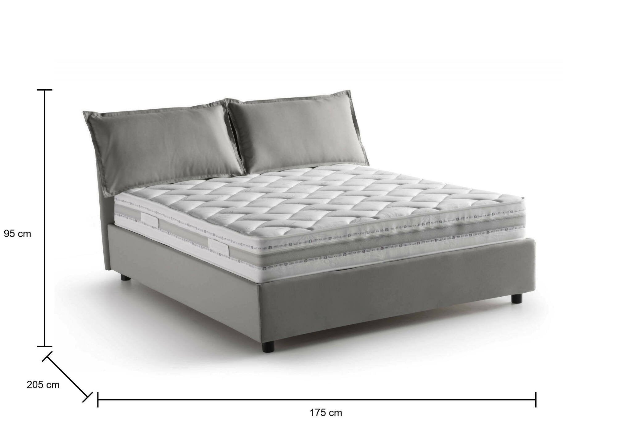 Letto matrimoniale Amelinda, Letto contenitore con rivestimento in tessuto, Made in Italy, Apertura frontale, con materasso cm 160x190 incluso, Grigio