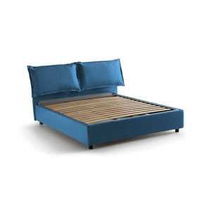 Letto matrimoniale Aris, Letto contenitore con rivestimento in tessuto, Made in Italy, Apertura frontale, adatto per materasso cm 160x200, Blu