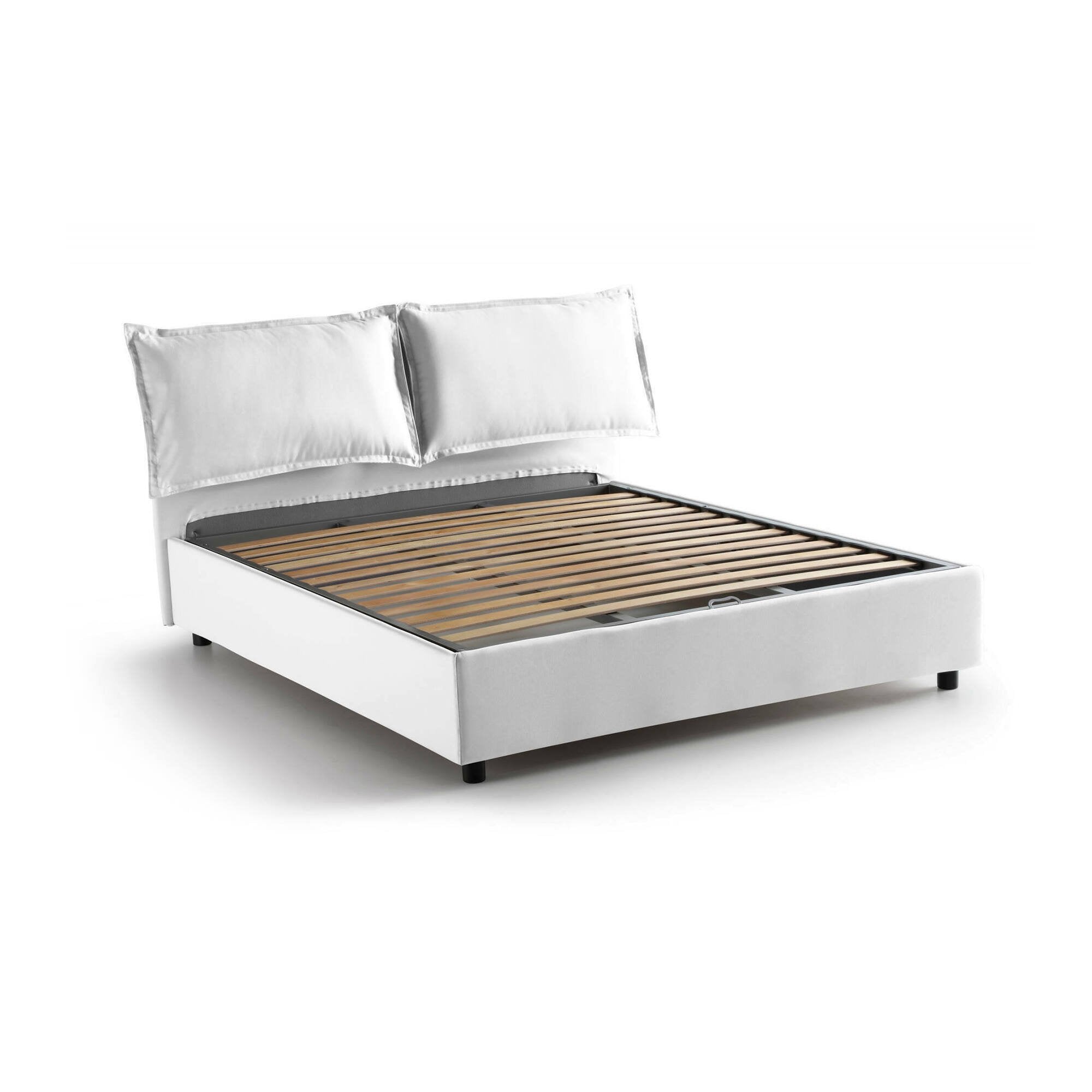 Letto matrimoniale Aris, Letto contenitore con rivestimento in tessuto, Made in Italy, Apertura frontale, adatto per materasso cm 160x200, Bianco