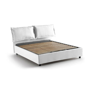 Letto matrimoniale Aris, Letto contenitore con rivestimento in tessuto, Made in Italy, Apertura frontale, adatto per materasso cm 160x200, Bianco