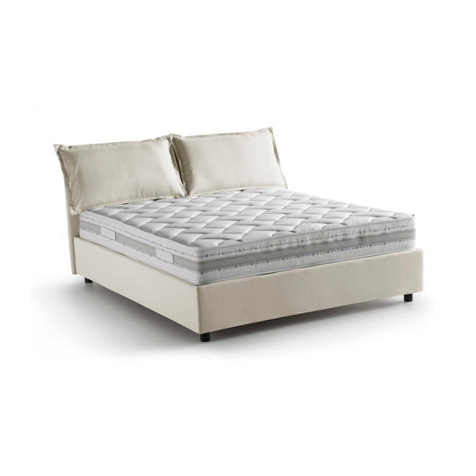 Letto matrimoniale Amy, Letto contenitore con rivestimento in tessuto, Made in Italy, Apertura frontale, con materasso cm 160x200 incluso, Beige